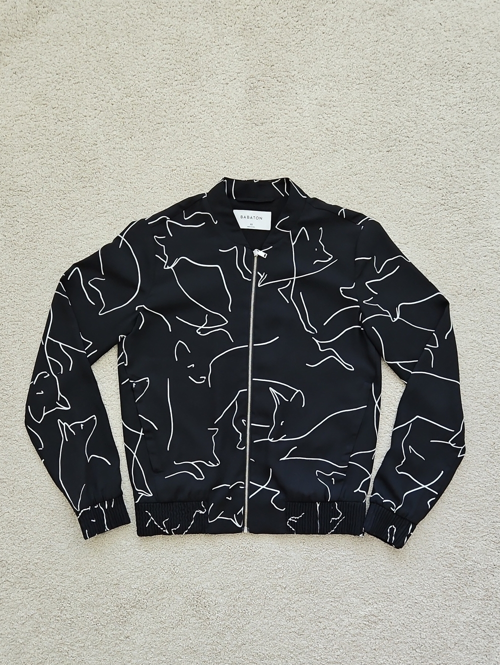 Aritzia Babaton Black Light Bomber Jacket with White Fox Line Art - Size XS
